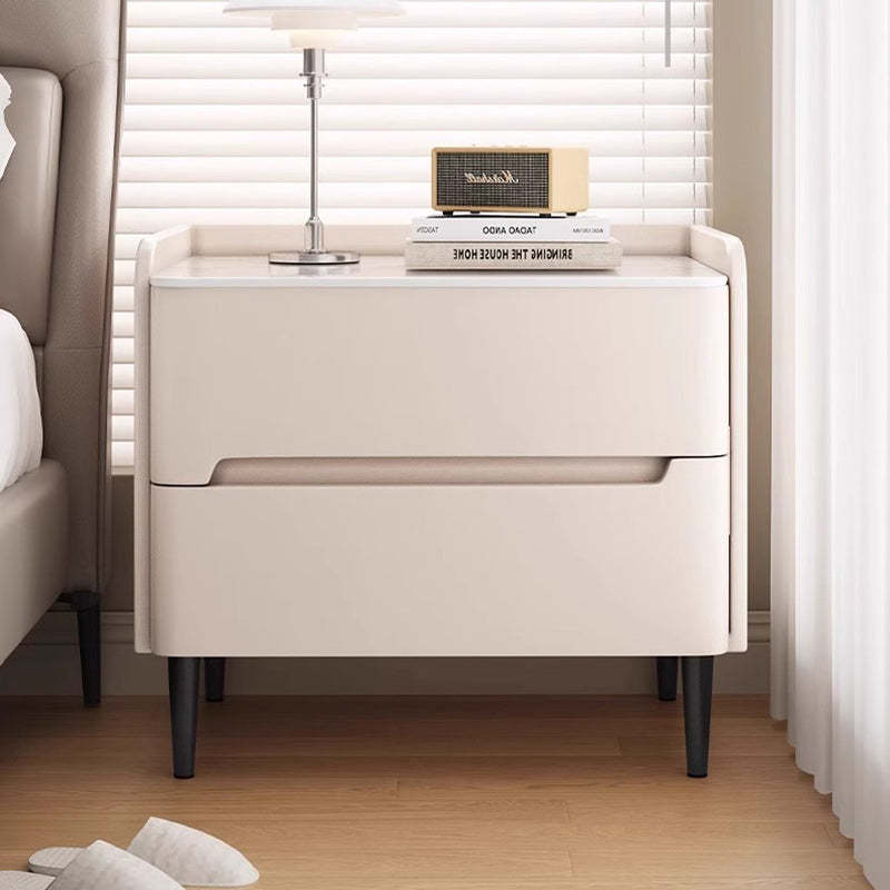 Modern Sintered Stone 2-Drawer Nightstand — Khaki