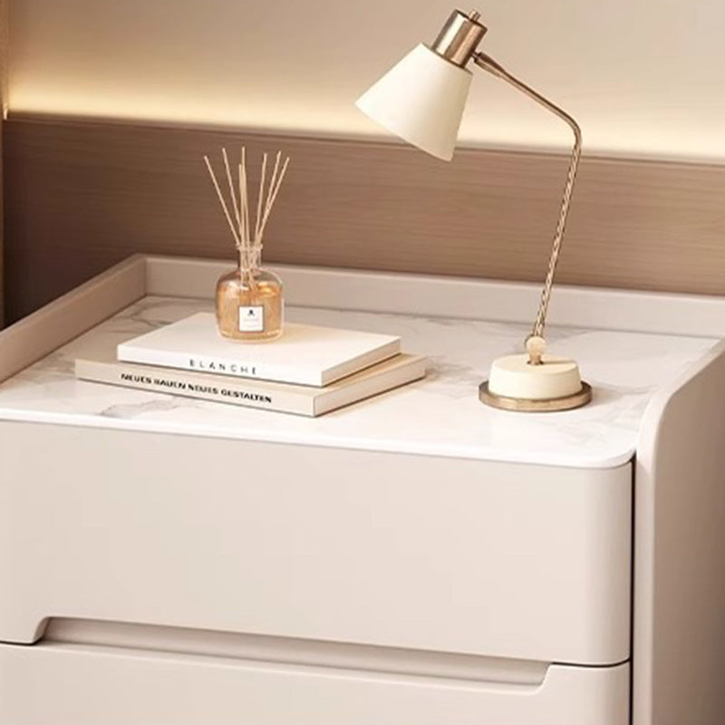Modern Sintered Stone 2-Drawer Nightstand — Light Gray