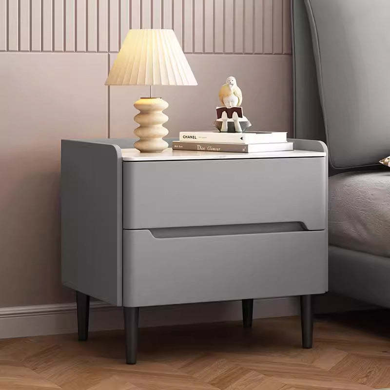 Modern Sintered Stone 2-Drawer Nightstand — Light Gray