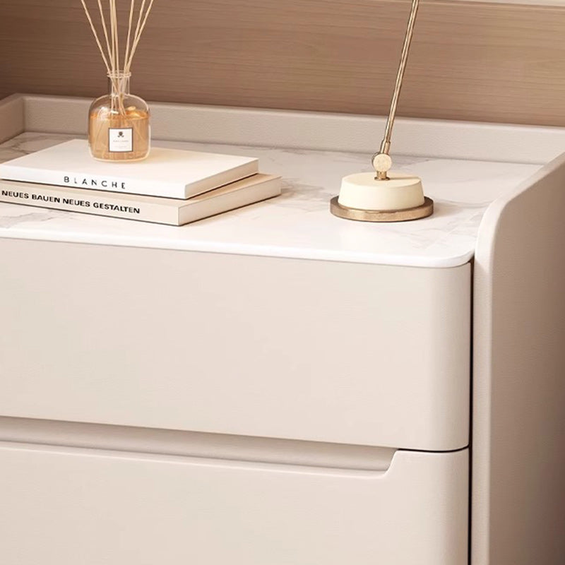 Modern Sintered Stone 2-Drawer Nightstand — Light Gray