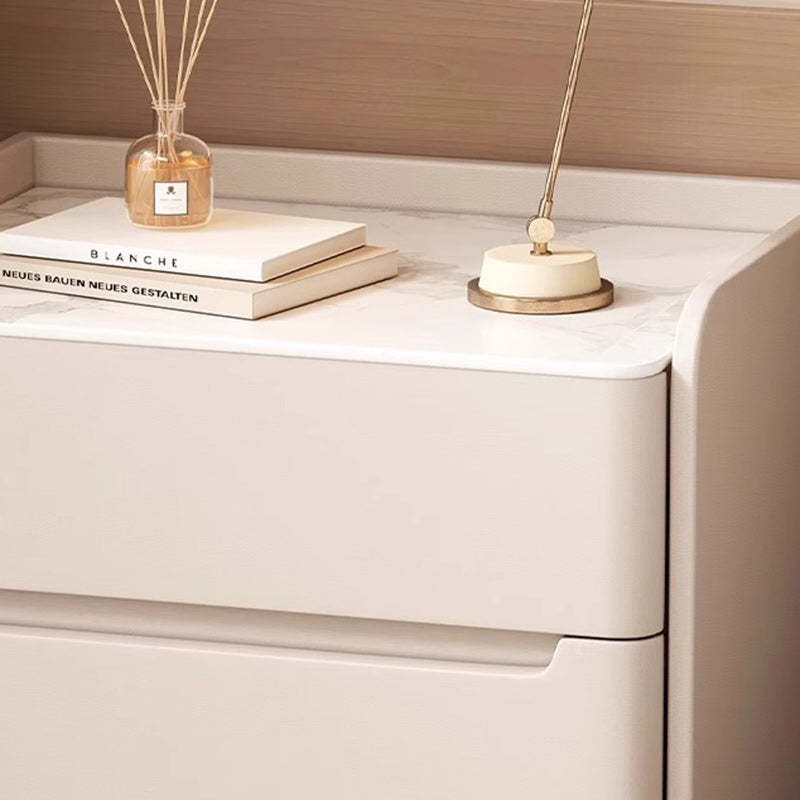 Modern Sintered Stone 2-Drawer Nightstand — Light Gray