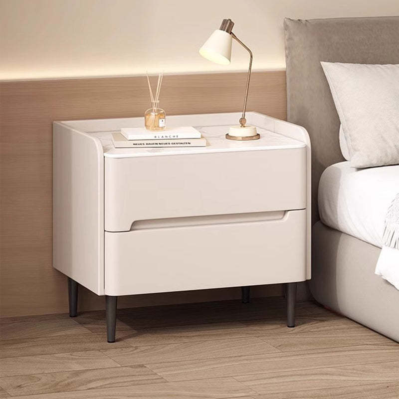 Modern Sintered Stone 2-Drawer Nightstand — Beige