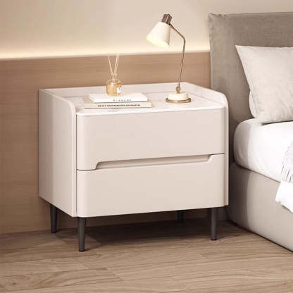 Modern Sintered Stone 2-Drawer Nightstand — Beige