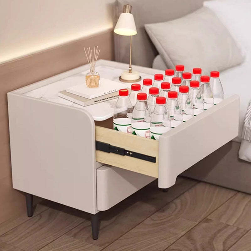 Modern Sintered Stone 2-Drawer Nightstand — Dark Gray