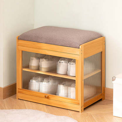 Contemporary Fabric 2-Tier Flip-Door Shoe Storage — Wood Color