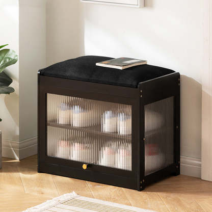Contemporary Fabric 2-Tier Flip-Door Shoe Storage — Black