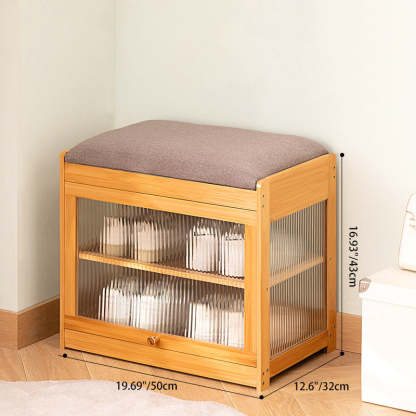 Contemporary Fabric 2-Tier Flip-Door Shoe Storage — Wood Color