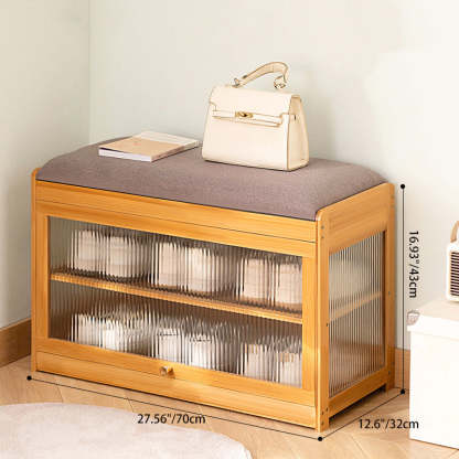 Contemporary Fabric 2-Tier Flip-Door Shoe Storage — Brown