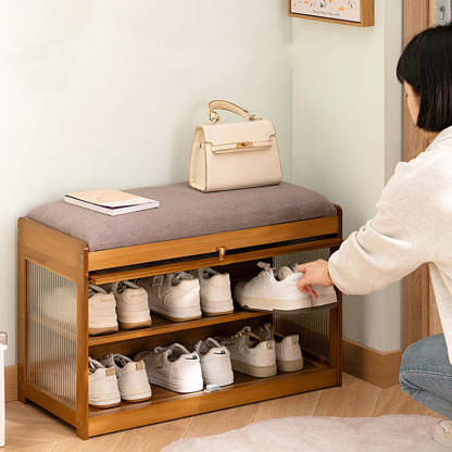 Contemporary Fabric 2-Tier Flip-Door Shoe Storage