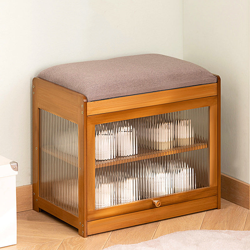Contemporary Fabric 2-Tier Flip-Door Shoe Storage — Brown