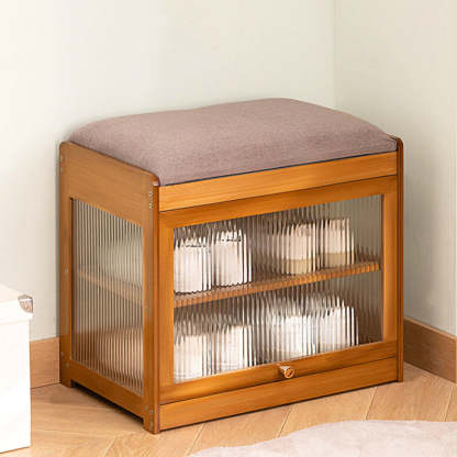 Contemporary Fabric 2-Tier Flip-Door Shoe Storage — Brown