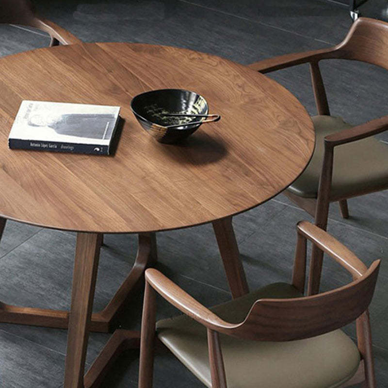 Round Wood Iron 5-Seat Dining Table