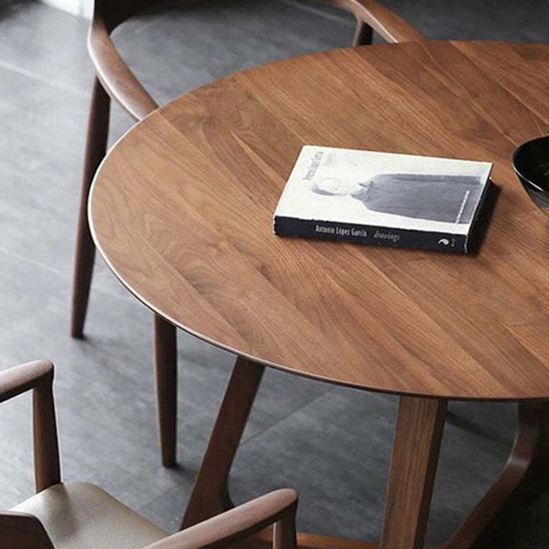 Round Wood Iron 5-Seat Dining Table