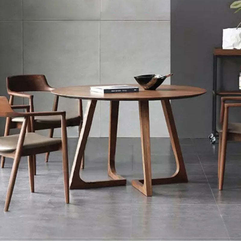 Round Wood Iron 5-Seat Dining Table