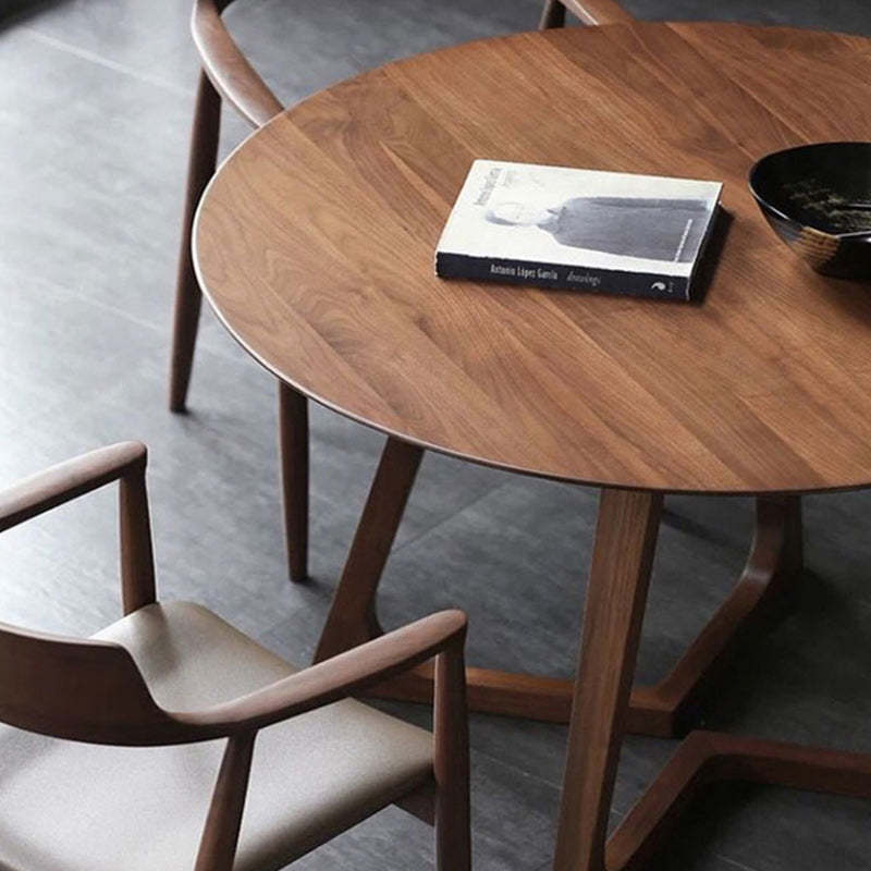 Round Wood Iron 5-Seat Dining Table