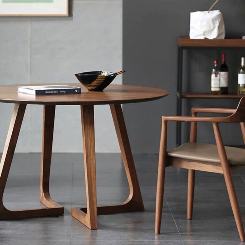 Round Wood Iron 5-Seat Dining Table