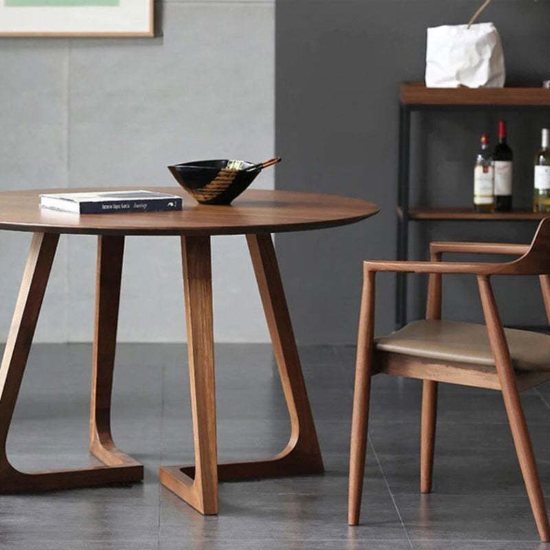 Round Wood Iron 5-Seat Dining Table