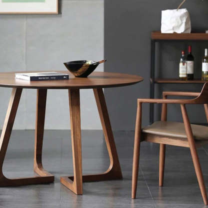 Round Wood Iron 5-Seat Dining Table