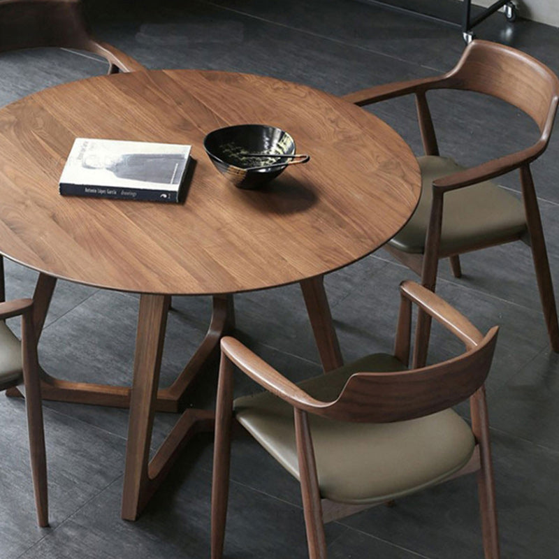 Round Wood Iron 5-Seat Dining Table