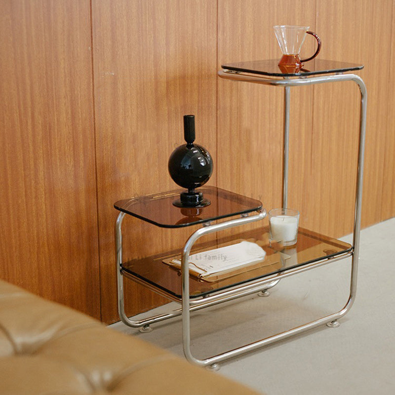 Art Deco Geometric Glass Iron Side Table