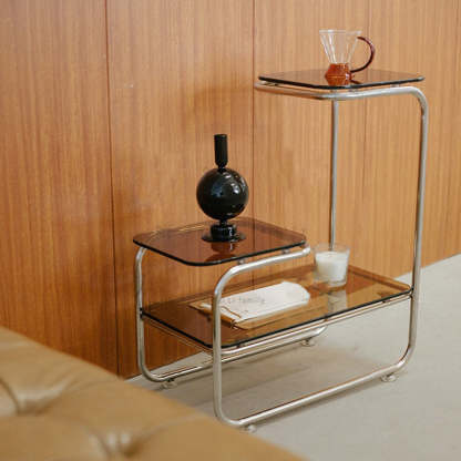 Art Deco Geometric Glass Iron Side Table