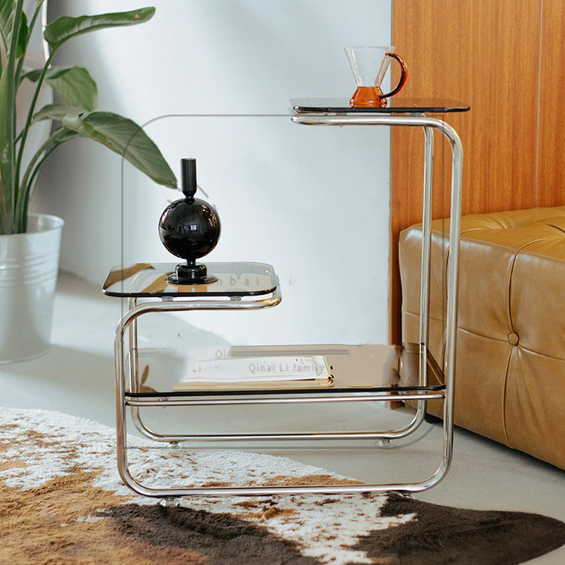 Art Deco Geometric Glass Iron Side Table