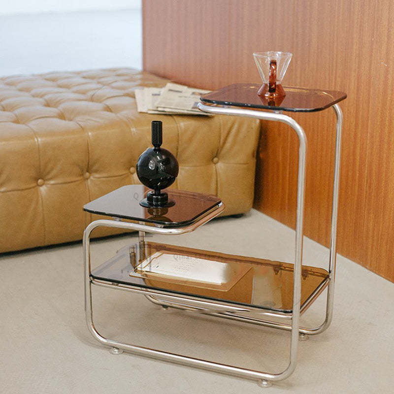 Art Deco Geometric Glass Iron Side Table