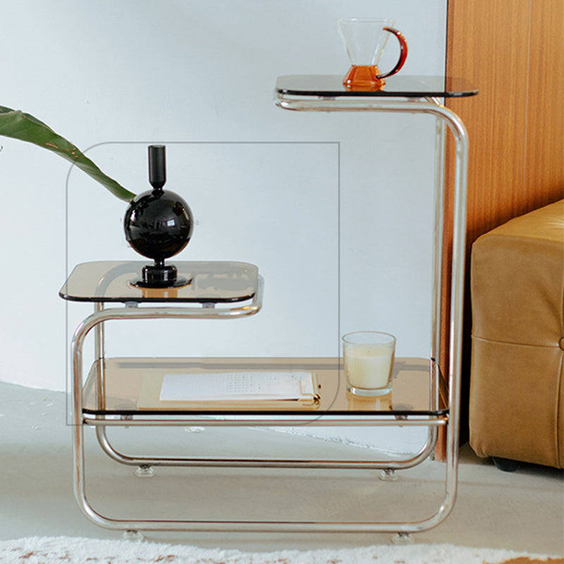 Art Deco Geometric Glass Iron Side Table — Transparent