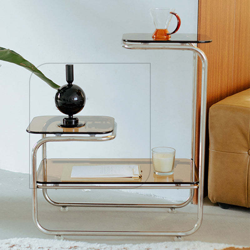 Art Deco Geometric Glass Iron Side Table — Transparent