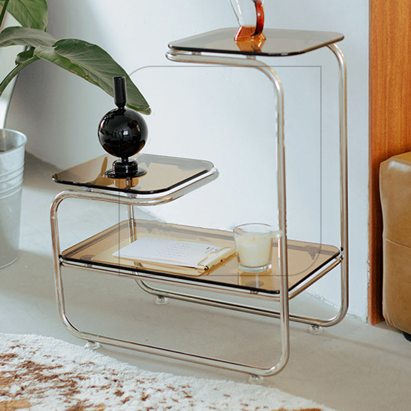 Art Deco Geometric Glass Iron Side Table