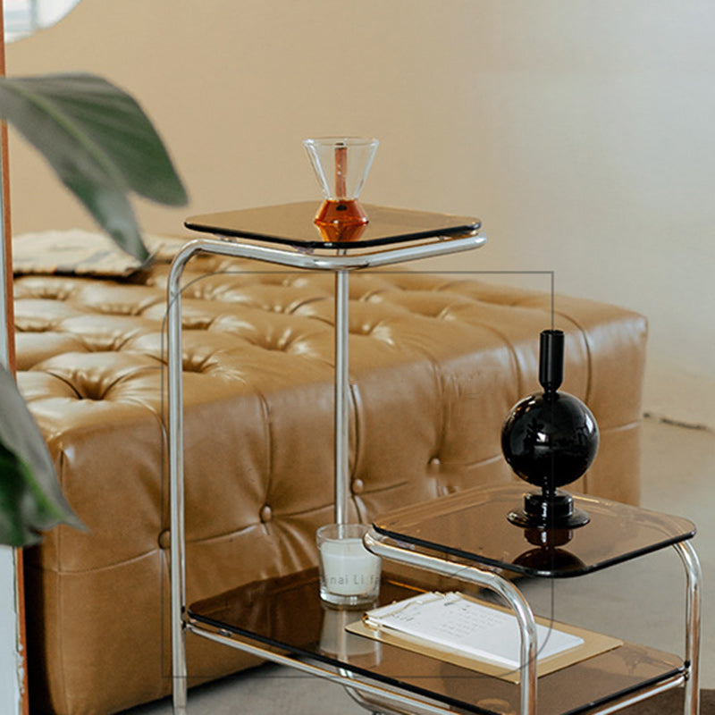 Art Deco Geometric Glass Iron Side Table