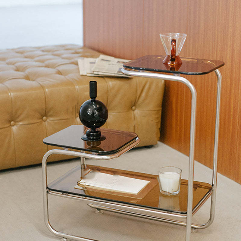 Art Deco Geometric Glass Iron Side Table