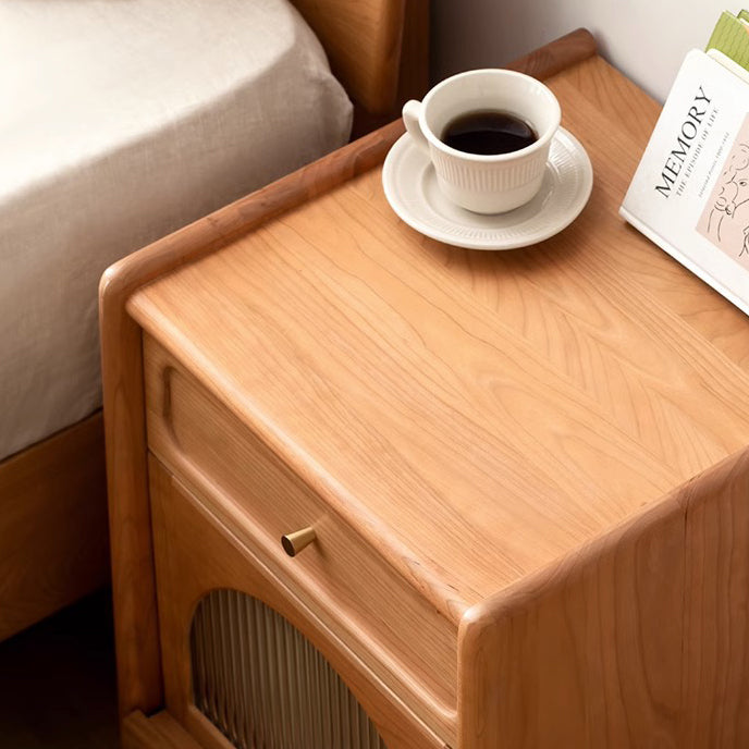 Retro Cherry Wood 1-Drawer Nightstand