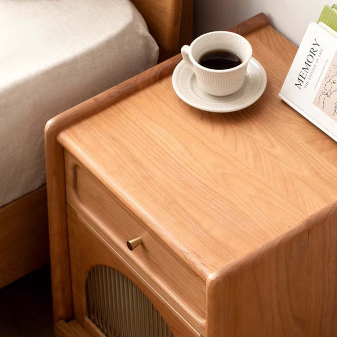 Retro Cherry Wood 1-Drawer Nightstand