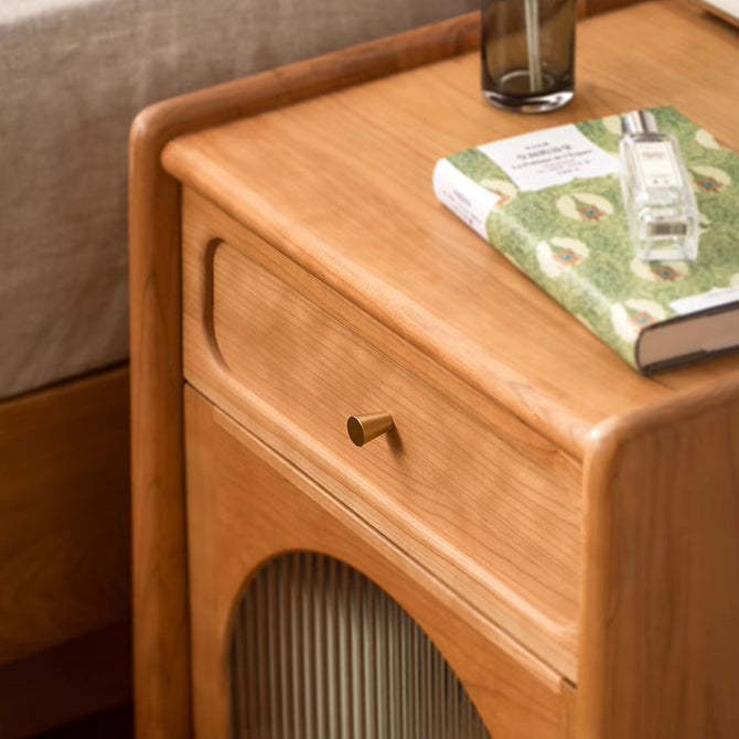 Retro Cherry Wood 1-Drawer Nightstand