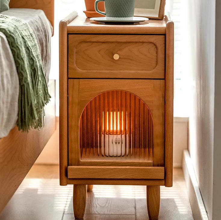 Retro Cherry Wood 1-Drawer Nightstand