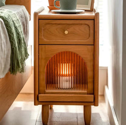 Retro Cherry Wood 1-Drawer Nightstand