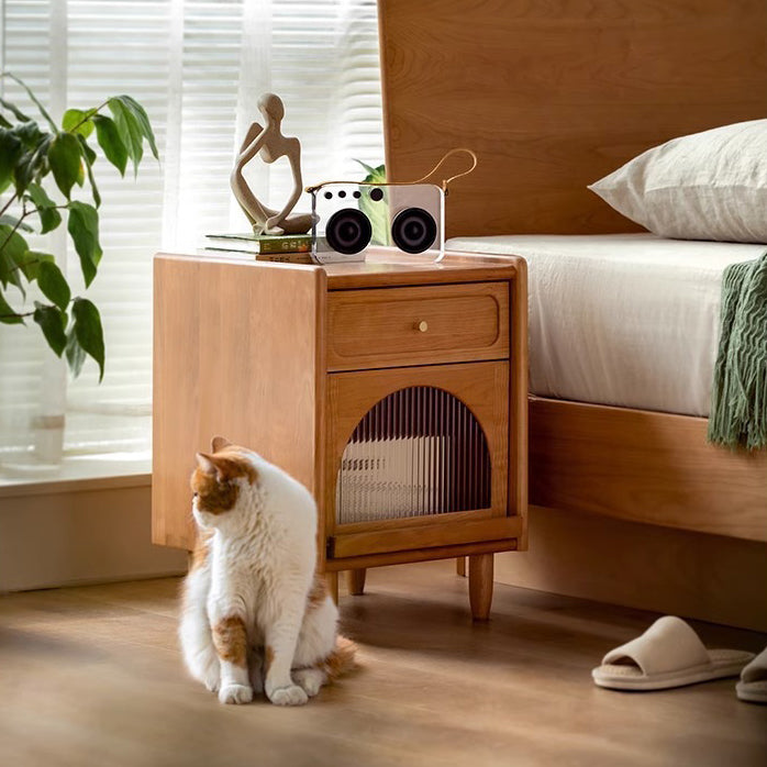 Retro Cherry Wood 1-Drawer Nightstand