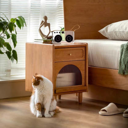 Retro Cherry Wood 1-Drawer Nightstand
