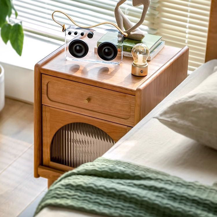 Retro Cherry Wood 1-Drawer Nightstand