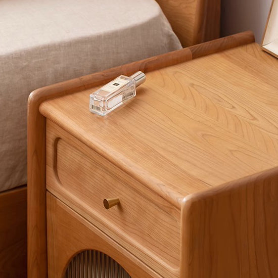Retro Cherry Wood 1-Drawer Nightstand