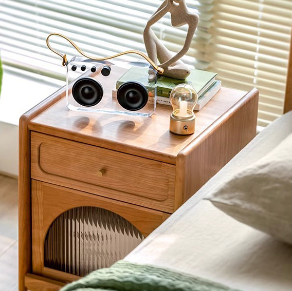 Retro Cherry Wood 1-Drawer Nightstand