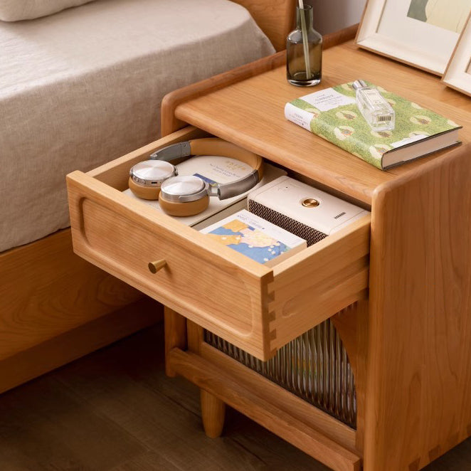 Retro Cherry Wood 1-Drawer Nightstand