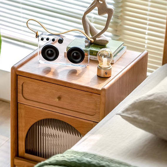 Retro Cherry Wood 1-Drawer Nightstand