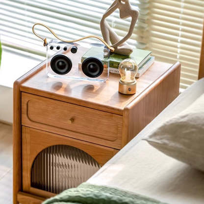 Retro Cherry Wood 1-Drawer Nightstand