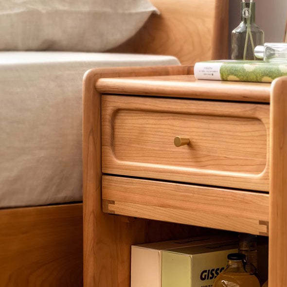 Retro Cherry Wood 1-Drawer Nightstand