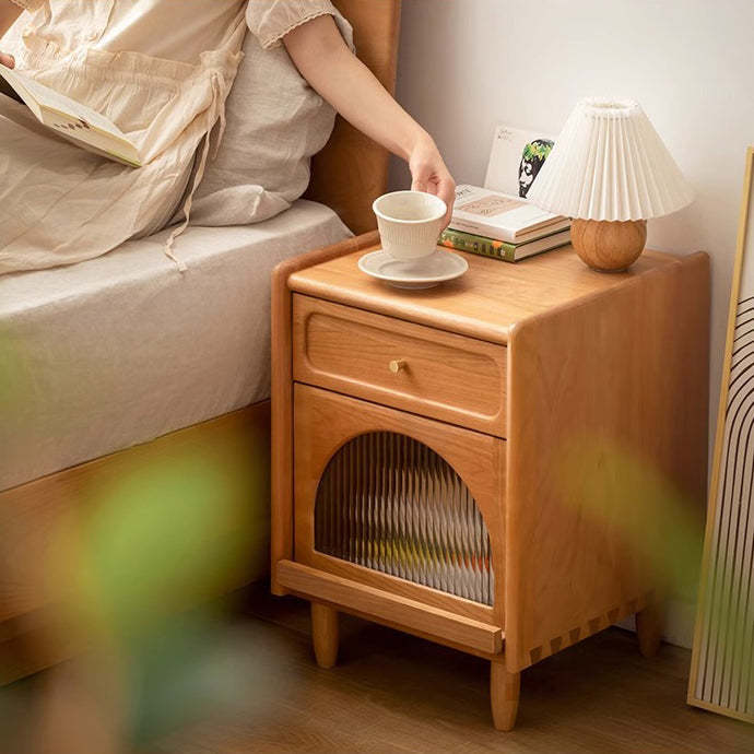 Retro Cherry Wood 1-Drawer Nightstand