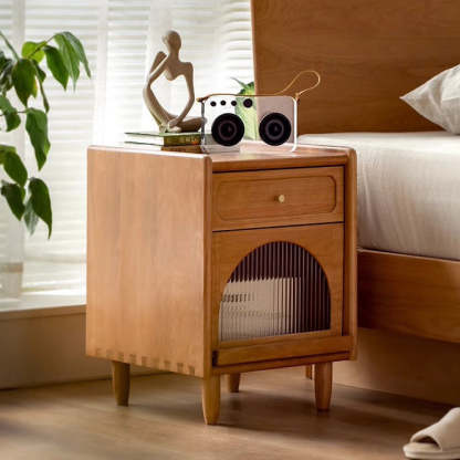 Retro Cherry Wood 1-Drawer Nightstand — Cherry Wood