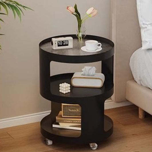 Minimalist 2-tier cylinder nightstands in iron — 13.78" L x 13.78" W x 23.23" H / Black