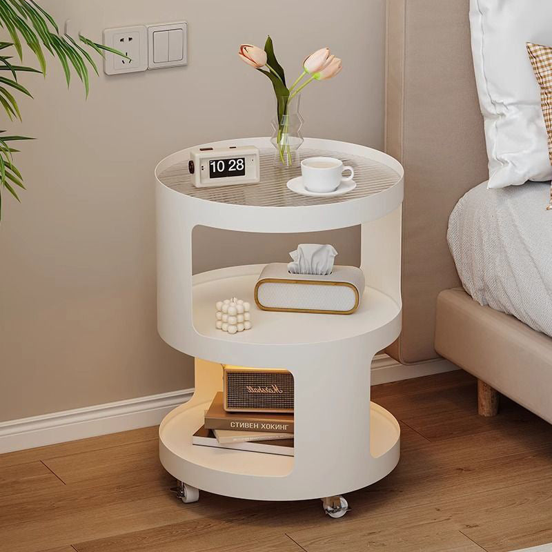 Modern Cylinder Glass Iron 2-Tier Nightstand